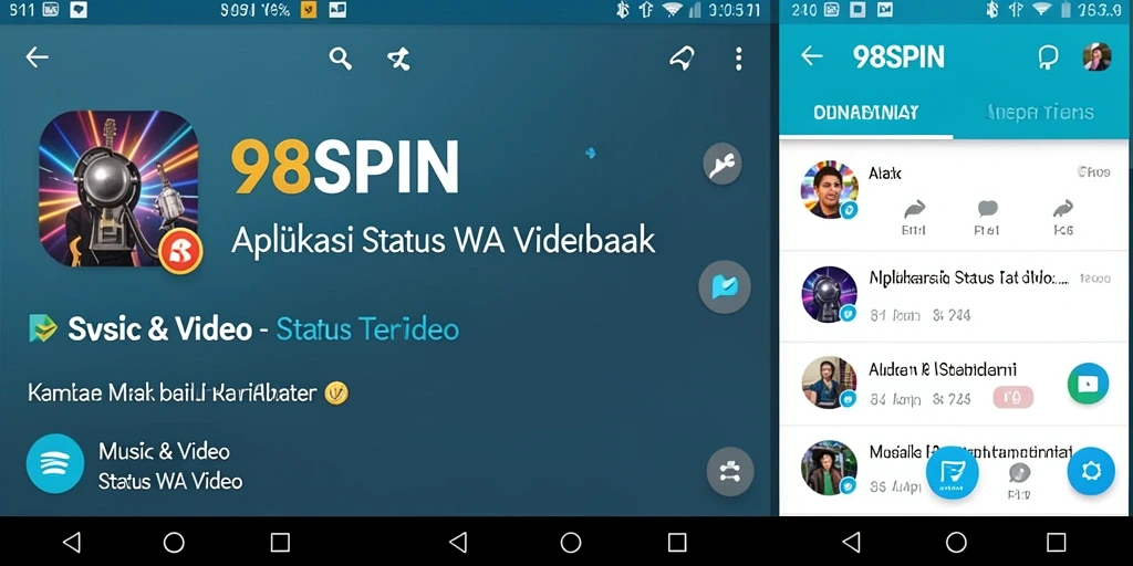 Screenshot antarmuka aplikasi 98SPIN yang menampilkan pilihan video Status WA.